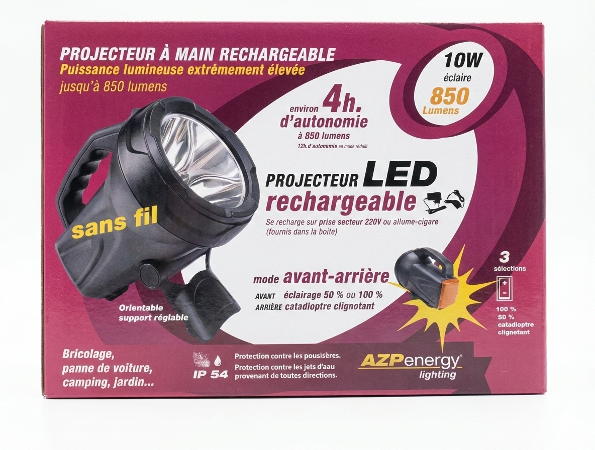 PROJECTEUR LED 10W RECHARGEABLE - 2600Lm