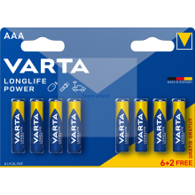 Piles alcalines LR03 - AAA Varta Longlife Power (6+2 gratuites)