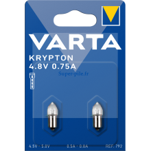 Blister de 2 ampoules Krypton lisses 4,8V 0,75A